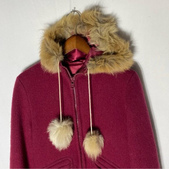 Vintage Kelsey Trail Burgundy Wool Embroidered Zip Front Parka W Fur Trim M - Picture 9 of 16